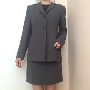 Preview Collection Vintage Grey Button Down Padded Business Blazer & Skirt Set